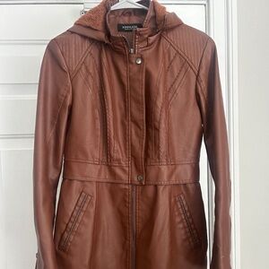 Chestnut brown, faux leather winter coat